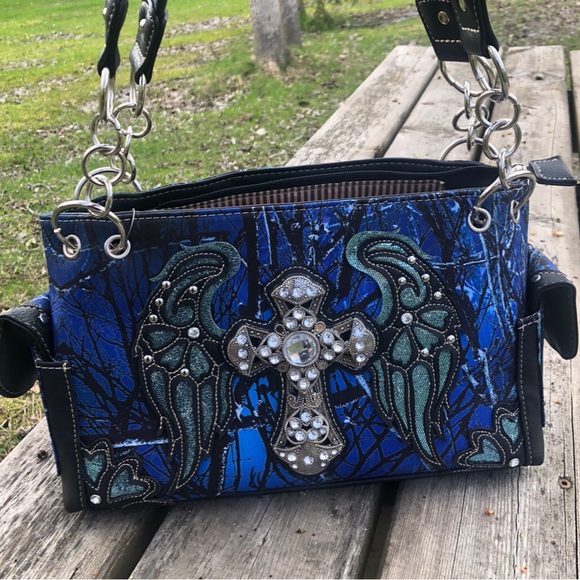 Western Style Blue and Black Shoulder Bag - Picture 11 of 11